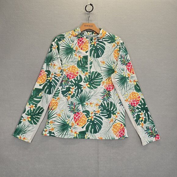 Tail Tops - Tail L Womens golf shirt long sleeve tropical print Pinneapples colorful zip